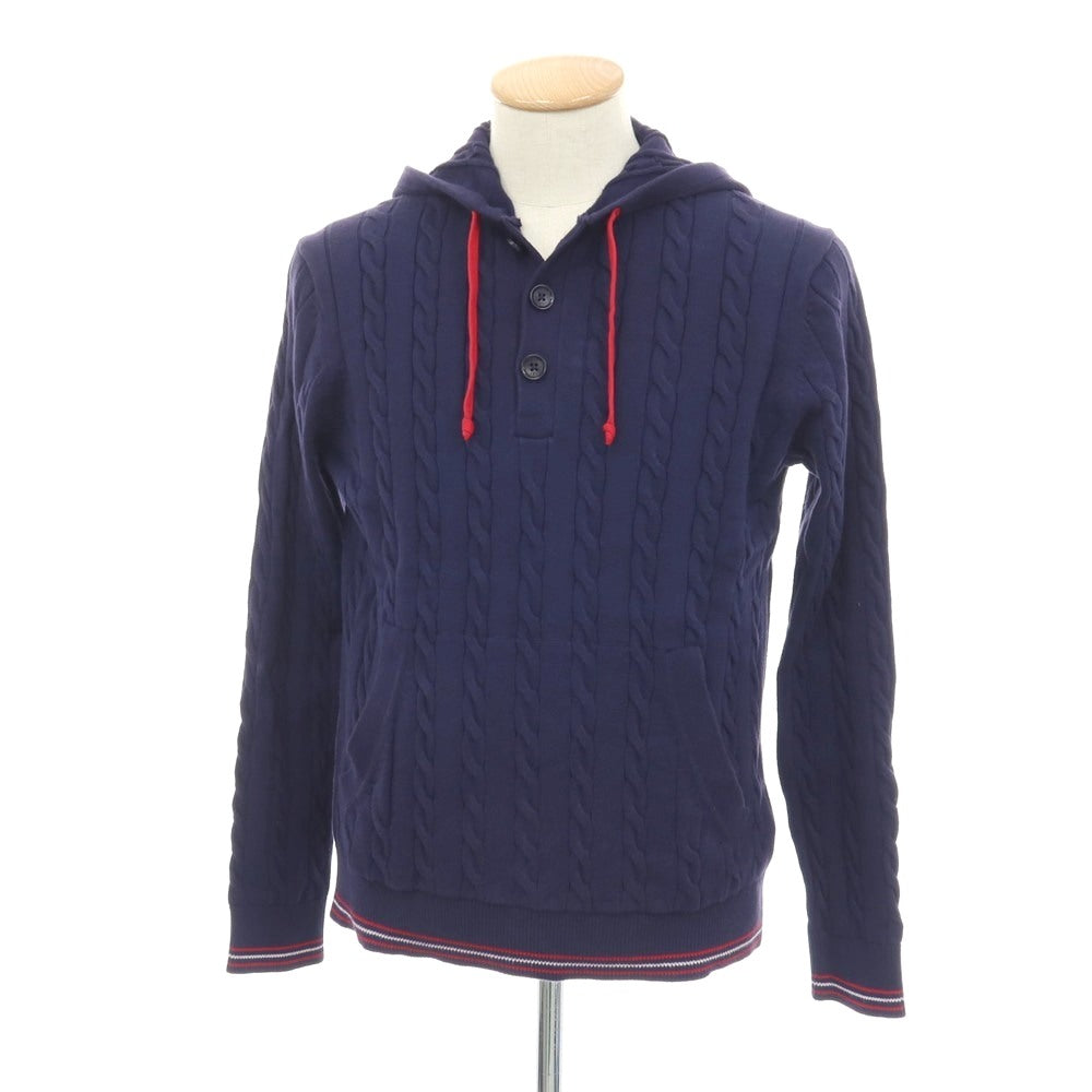 【中古】ブルックスブラザーズ Brooks Brothers コットン ケーブル編み プルオーバー ニットパーカー パープルネイビー【サイズXS】【 状態ランクB 】【 メンズ 】