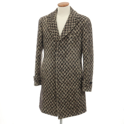 【中古】タリアトーレ TAGLIATORE ウールコットンナイロンシルクモヘヤアルパカ混 チェスターフィールドコート ベージュxブラック【サイズ48】【 状態ランクD 】【 メンズ 】