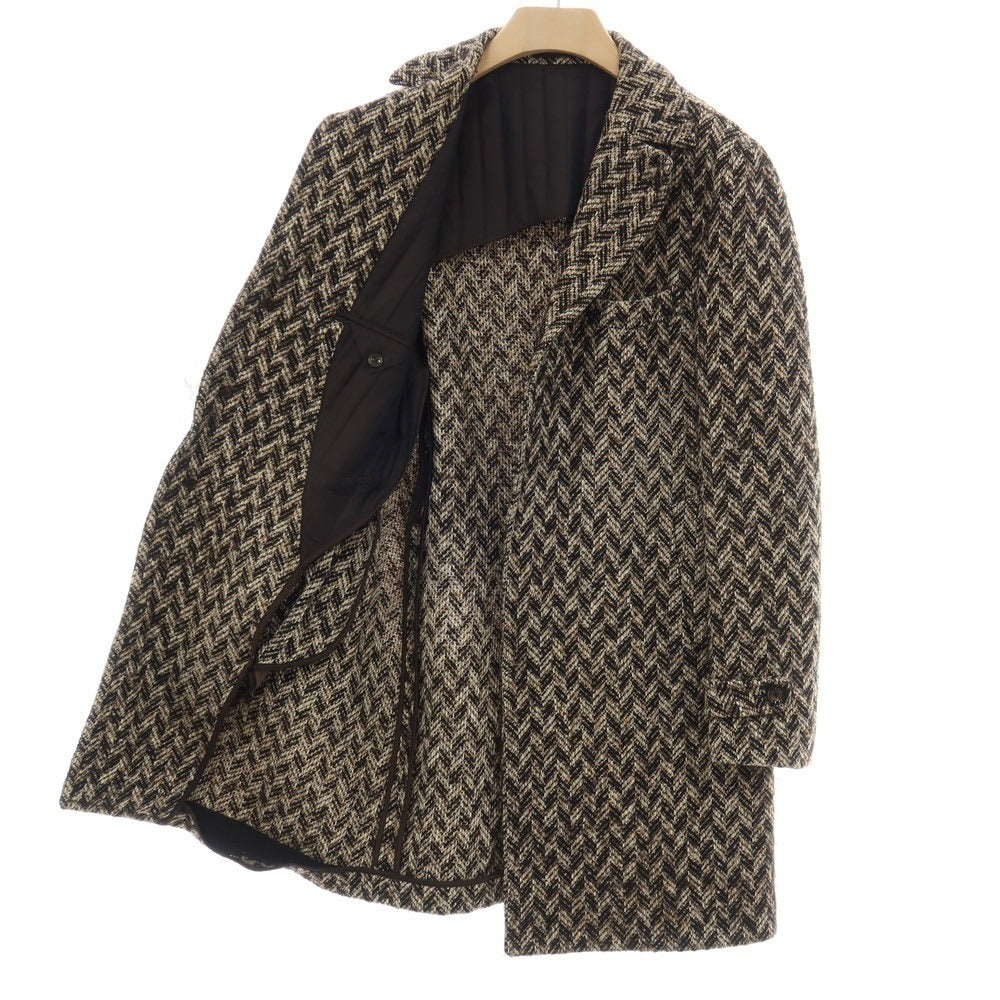【中古】タリアトーレ TAGLIATORE ウールコットンナイロンシルクモヘヤアルパカ混 チェスターフィールドコート ベージュxブラック【サイズ48】【 状態ランクD 】【 メンズ 】