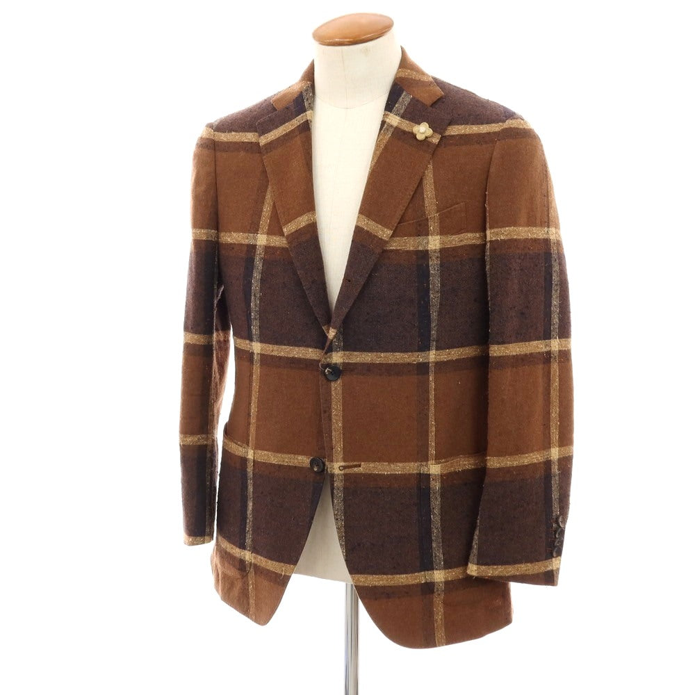 【中古】ラルディーニ LARDINI ウールナイロンレーヨンシルク チェック 3B テーラードジャケット ブラウンxネイビー【サイズ46】【 状態ランクB 】【 メンズ 】