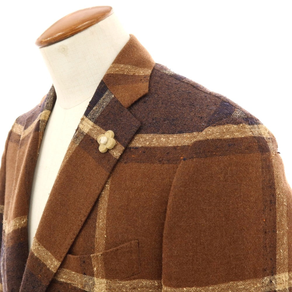 【中古】ラルディーニ LARDINI ウールナイロンレーヨンシルク チェック 3B テーラードジャケット ブラウンxネイビー【サイズ46】【 状態ランクB 】【 メンズ 】