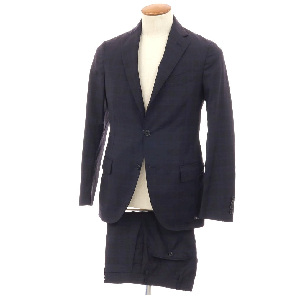 【中古】ラルディーニ LARDINI ウール チェック 3つボタンスーツ ダークネイビーxネイビー【サイズ46】【 状態ランクD 】【 メンズ 】