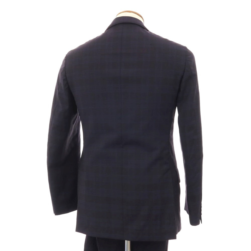 【中古】ラルディーニ LARDINI ウール チェック 3つボタンスーツ ダークネイビーxネイビー【サイズ46】【 状態ランクD 】【 メンズ 】