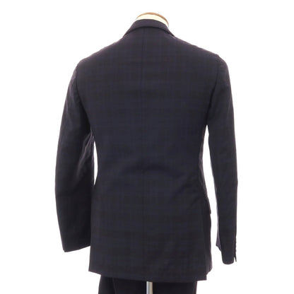 【中古】ラルディーニ LARDINI ウール チェック 3つボタンスーツ ダークネイビーxネイビー【サイズ46】【 状態ランクD 】【 メンズ 】