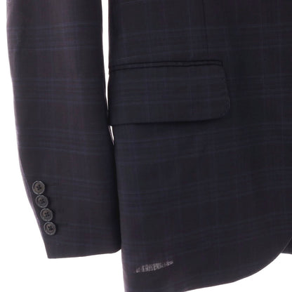 【中古】ラルディーニ LARDINI ウール チェック 3つボタンスーツ ダークネイビーxネイビー【サイズ46】【 状態ランクD 】【 メンズ 】