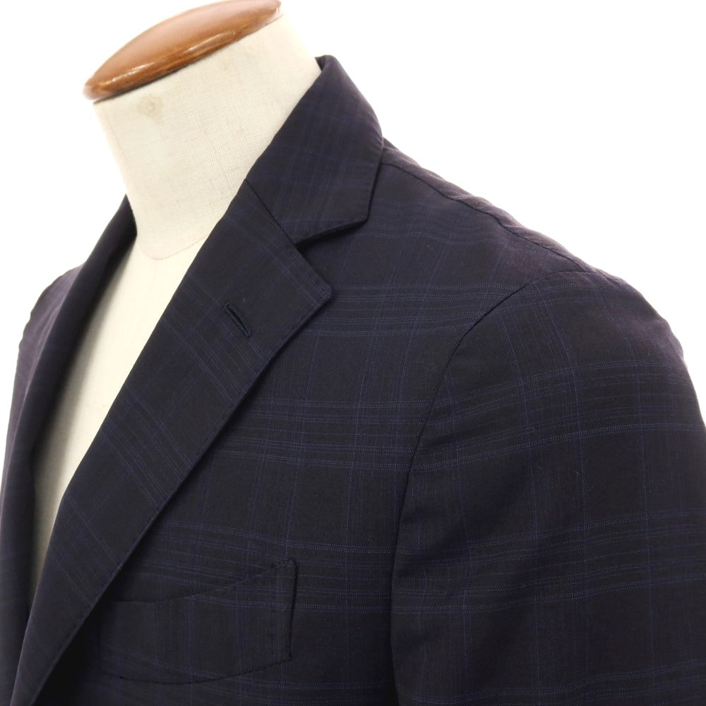 【中古】ラルディーニ LARDINI ウール チェック 3つボタンスーツ ダークネイビーxネイビー【サイズ46】【 状態ランクD 】【 メンズ 】