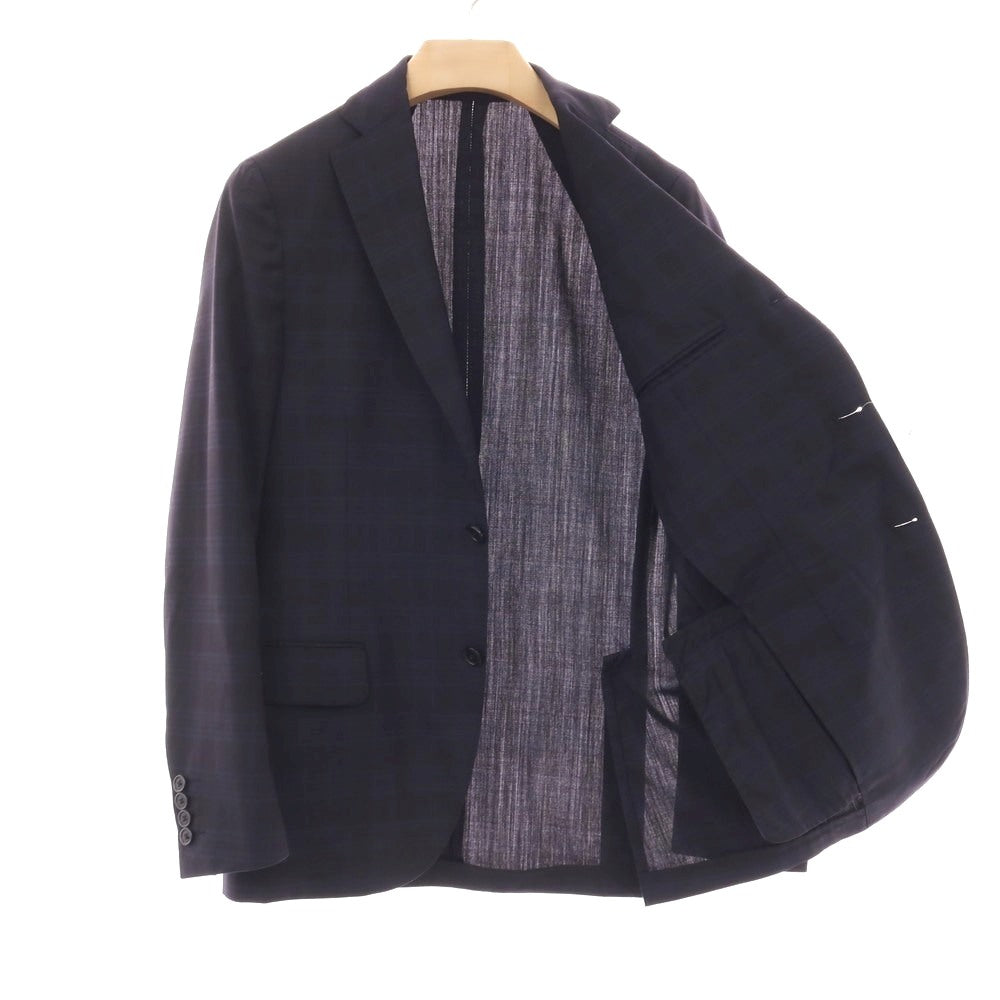 【中古】ラルディーニ LARDINI ウール チェック 3つボタンスーツ ダークネイビーxネイビー【サイズ46】【 状態ランクD 】【 メンズ 】