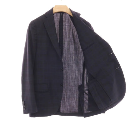 【中古】ラルディーニ LARDINI ウール チェック 3つボタンスーツ ダークネイビーxネイビー【サイズ46】【 状態ランクD 】【 メンズ 】