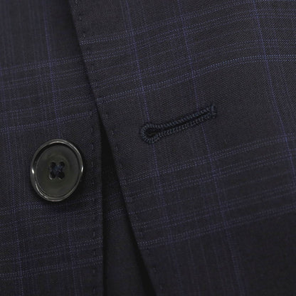 【中古】ラルディーニ LARDINI ウール チェック 3つボタンスーツ ダークネイビーxネイビー【サイズ46】【 状態ランクD 】【 メンズ 】