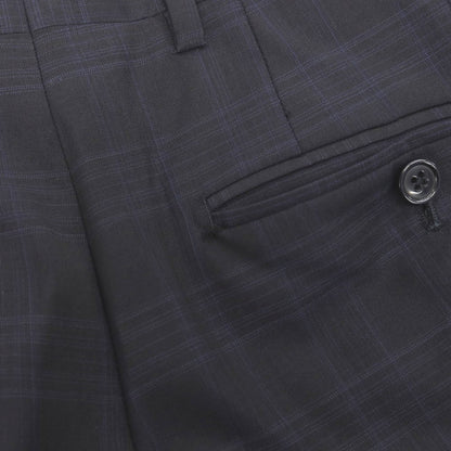 【中古】ラルディーニ LARDINI ウール チェック 3つボタンスーツ ダークネイビーxネイビー【サイズ46】【 状態ランクD 】【 メンズ 】