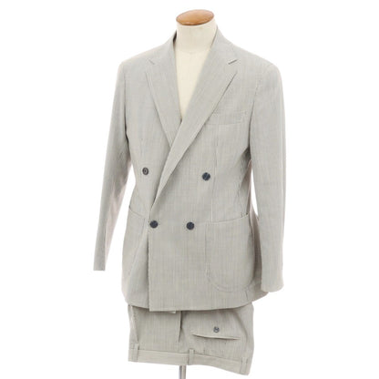 【中古】グリーンレーベルリラクシング green label relaxing ポリエステルウールポリウレタン ストライプ ダブルスーツ ホワイトxブラック【サイズ上48/下84】【 状態ランクC 】【 メンズ 】