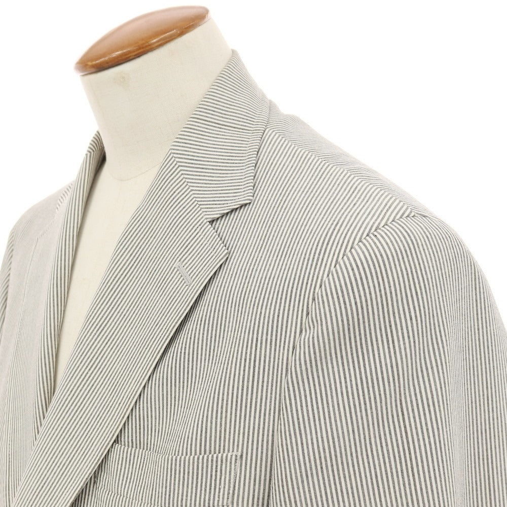【中古】グリーンレーベルリラクシング green label relaxing ポリエステルウールポリウレタン ストライプ ダブルスーツ ホワイトxブラック【サイズ上48/下84】【 状態ランクC 】【 メンズ 】
