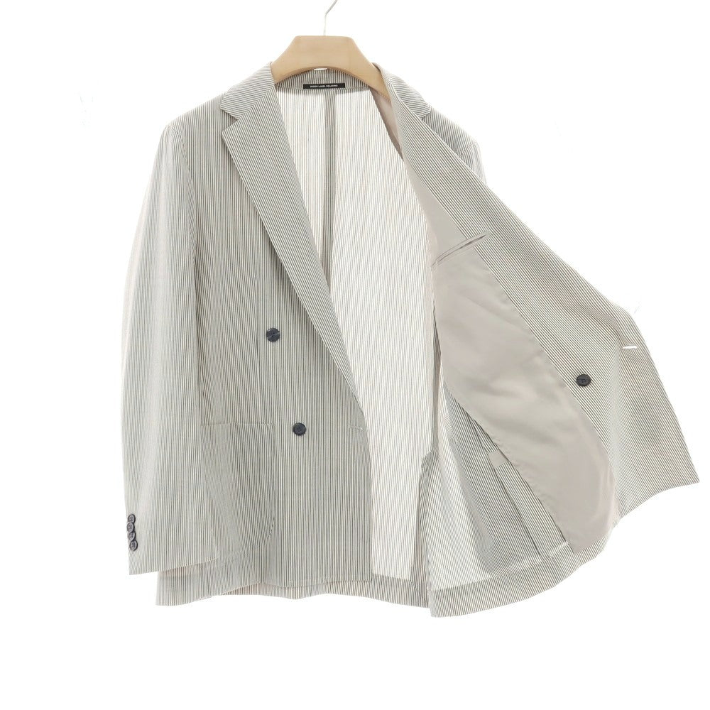 【中古】グリーンレーベルリラクシング green label relaxing ポリエステルウールポリウレタン ストライプ ダブルスーツ ホワイトxブラック【サイズ上48/下84】【 状態ランクC 】【 メンズ 】