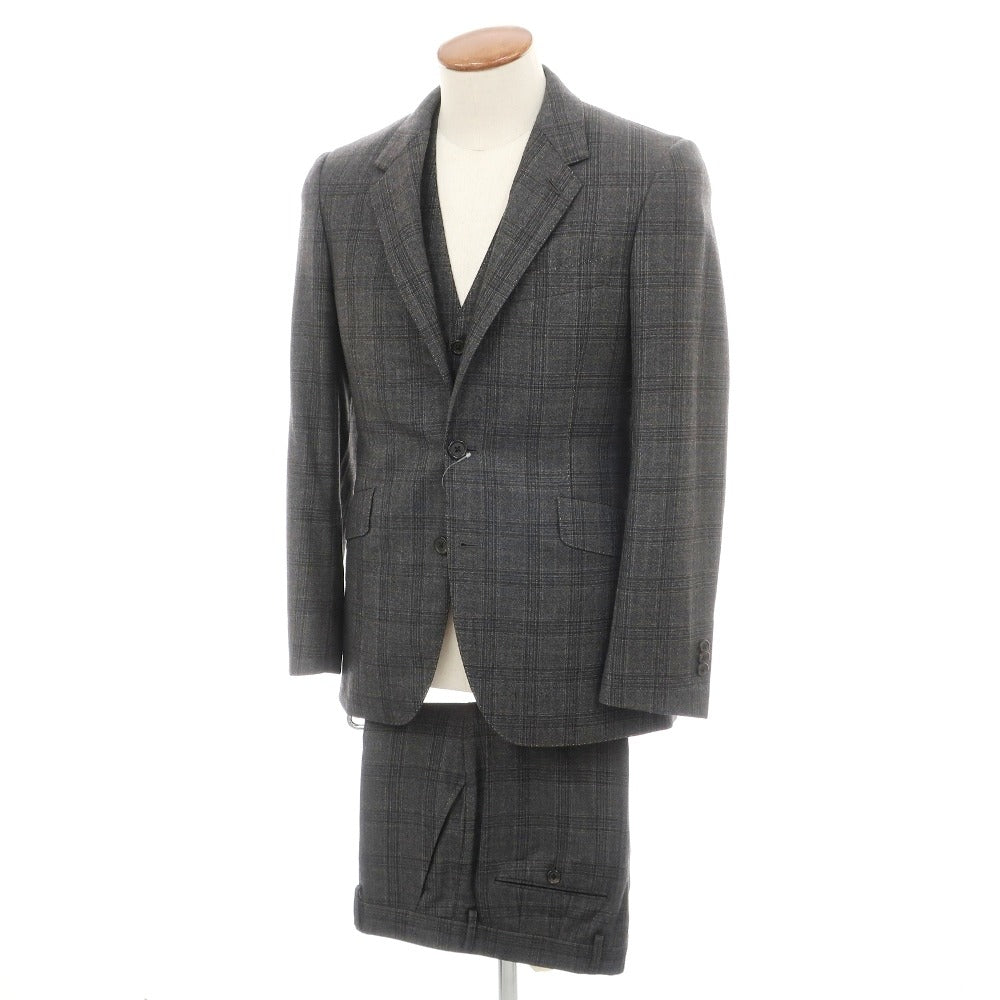 【中古】ポールスミス Paul Smith スリーピース ウール チェック 2つボタンスーツ ダークグレーxダークブラウン【サイズM】【 状態ランクB 】【 メンズ 】