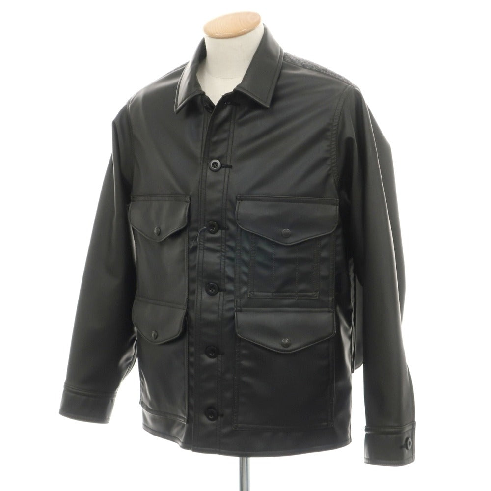 【中古】ジュンヤワタナベ マン JUNYA WATANABE MAN × FILSON 2025年秋冬 フェイクレザー×ウール モッサーチェック 切替 ジャケット ブルゾン ブラック【サイズS】【 状態ランクA 】【 メンズ 】