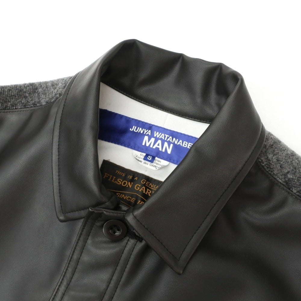 【中古】ジュンヤワタナベ マン JUNYA WATANABE MAN × FILSON 2025年秋冬 フェイクレザー×ウール モッサーチェック 切替 ジャケット ブルゾン ブラック【サイズS】【 状態ランクA 】【 メンズ 】