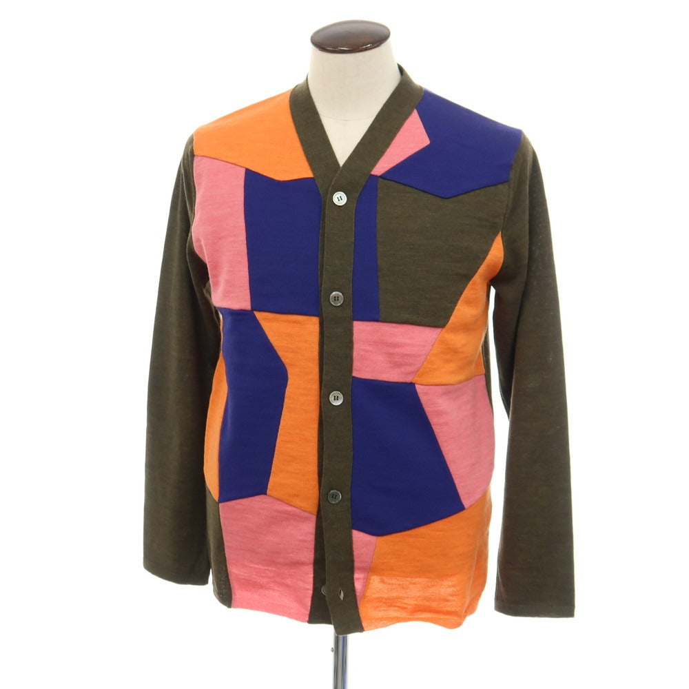 【中古】コムデギャルソン オムドゥ COMME des GARCONS HOMME DEUX 2025年秋冬 ウール パッチワーク ニット カーディガン カーキxマルチカラー【サイズL】【 状態ランクA 】【 メンズ 】