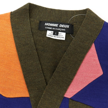 【中古】コムデギャルソン オムドゥ COMME des GARCONS HOMME DEUX 2025年秋冬 ウール パッチワーク ニット カーディガン カーキxマルチカラー【サイズL】【 状態ランクA 】【 メンズ 】