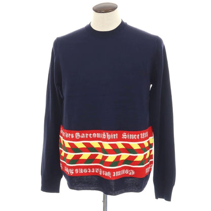 【中古】コムデギャルソンシャツ COMME des GARCONS SHIRT 2025年秋冬 アクリルウールナイロン クルーネック プルオーバーニット ネイビーxマルチカラー【サイズL】【 状態ランクA 】【 メンズ 】