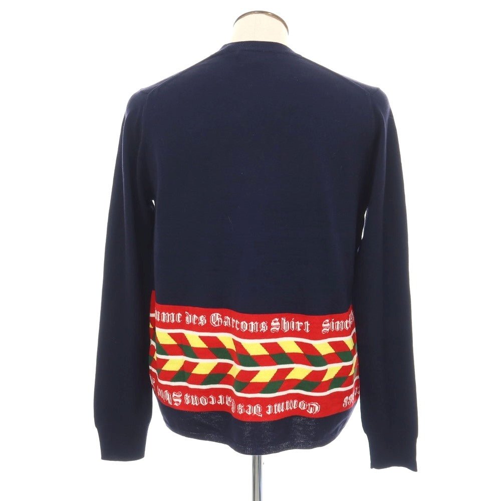 【中古】コムデギャルソンシャツ COMME des GARCONS SHIRT 2025年秋冬 アクリルウールナイロン クルーネック プルオーバーニット ネイビーxマルチカラー【サイズL】【 状態ランクA 】【 メンズ 】
