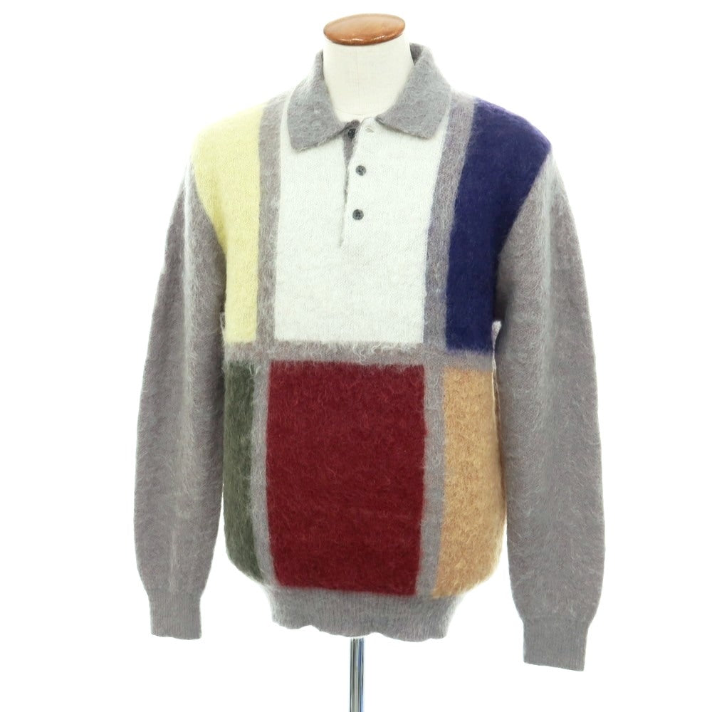 【中古】ビームスプラス BEAMS PLUS ナイロンウールモヘヤ 長袖 ポロニット グレーxマルチカラー【サイズM】【 状態ランクB 】【 メンズ 】