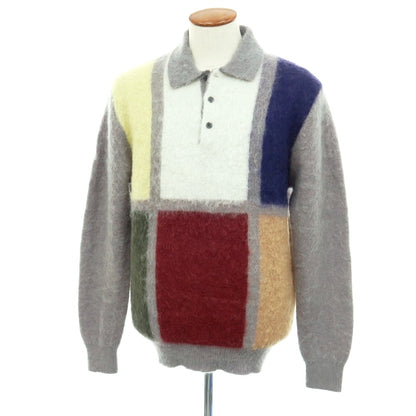 【中古】ビームスプラス BEAMS PLUS ナイロンウールモヘヤ 長袖 ポロニット グレーxマルチカラー【サイズM】【 状態ランクB 】【 メンズ 】