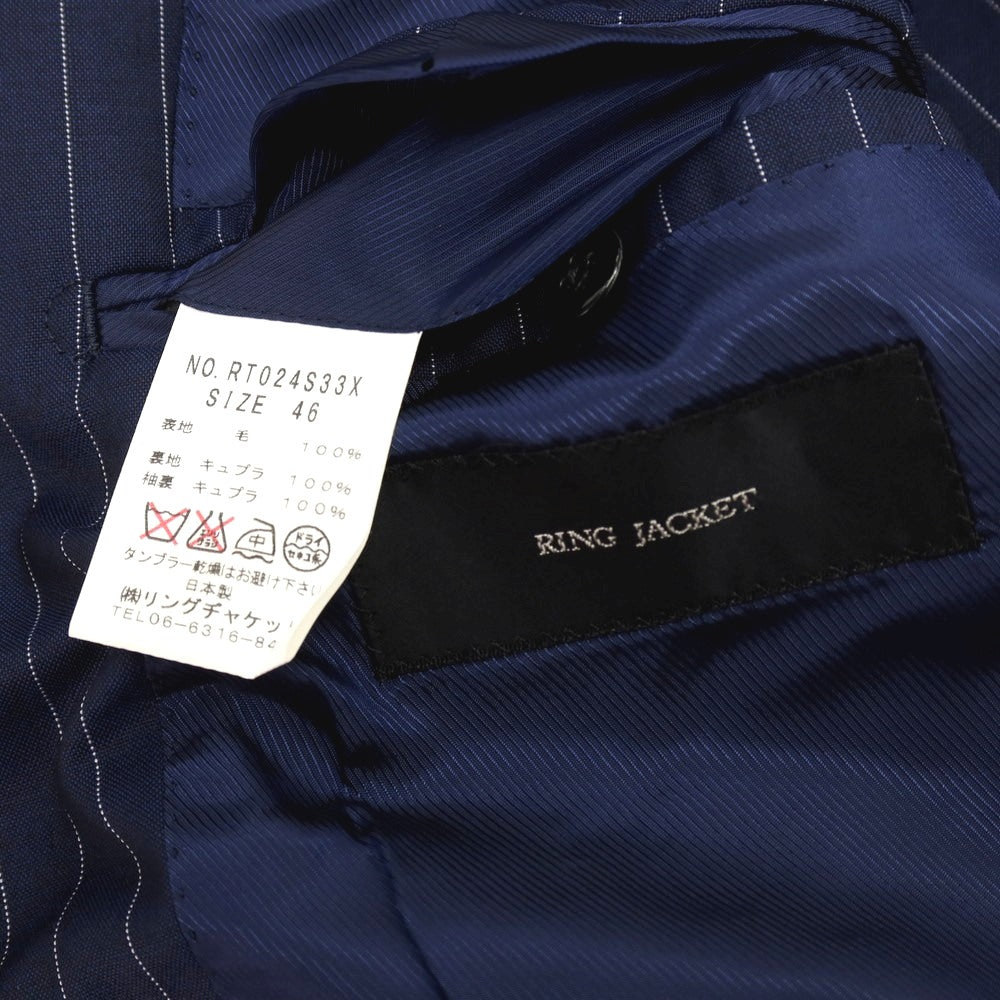【中古】リングヂャケット RING JACKET ウール ピンストライプ 3B テーラードジャケット ネイビーxホワイト【サイズ46】【 状態ランクC 】【 メンズ 】