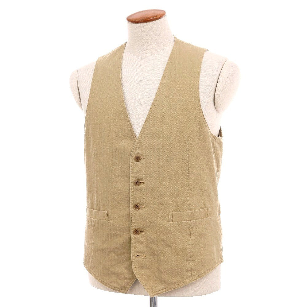【中古】スリードッツ three dots コットン ヘリンボーン カジュアル系ジレ ベスト ベージュ【サイズL】【 状態ランクB 】【 メンズ 】