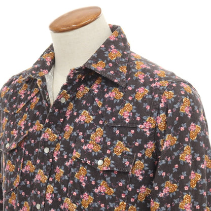 【中古】ベヴィラクア BEVILACQUA コットン 細畝コーデュロイ 花柄 プリント ウエスタンシャツ チャコールグレーxブラウン【サイズM】【 状態ランクB 】【 メンズ 】