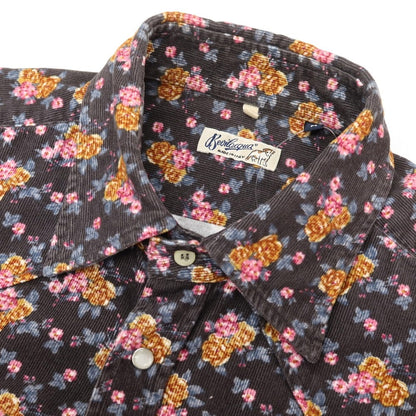 【中古】ベヴィラクア BEVILACQUA コットン 細畝コーデュロイ 花柄 プリント ウエスタンシャツ チャコールグレーxブラウン【サイズM】【 状態ランクB 】【 メンズ 】