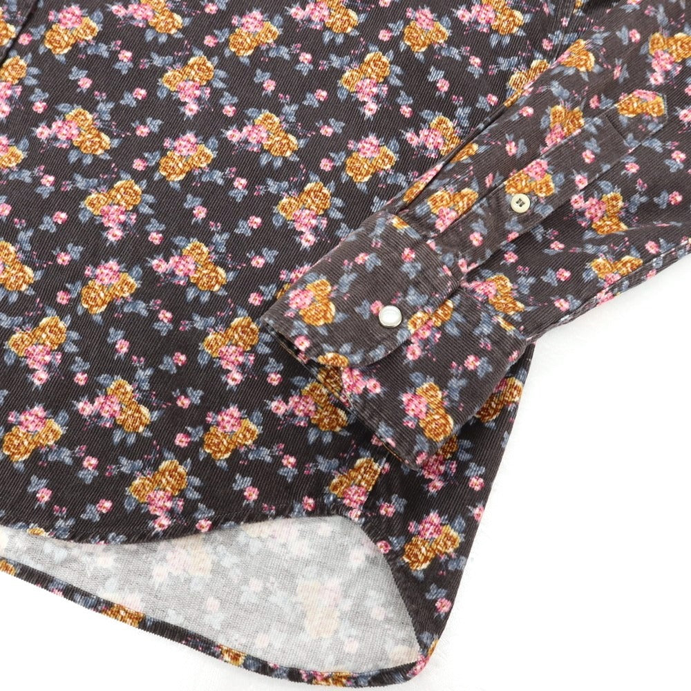【中古】ベヴィラクア BEVILACQUA コットン 細畝コーデュロイ 花柄 プリント ウエスタンシャツ チャコールグレーxブラウン【サイズM】【 状態ランクB 】【 メンズ 】