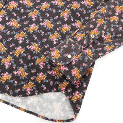 【中古】ベヴィラクア BEVILACQUA コットン 細畝コーデュロイ 花柄 プリント ウエスタンシャツ チャコールグレーxブラウン【サイズM】【 状態ランクB 】【 メンズ 】