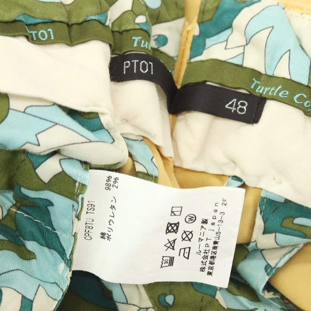 【中古】ピーティーゼロウーノ PT01 Turtle Cave ストレッチ コットン カジュアルスラックスパンツ イエロー【サイズ48】【 状態ランクC 】【 メンズ 】