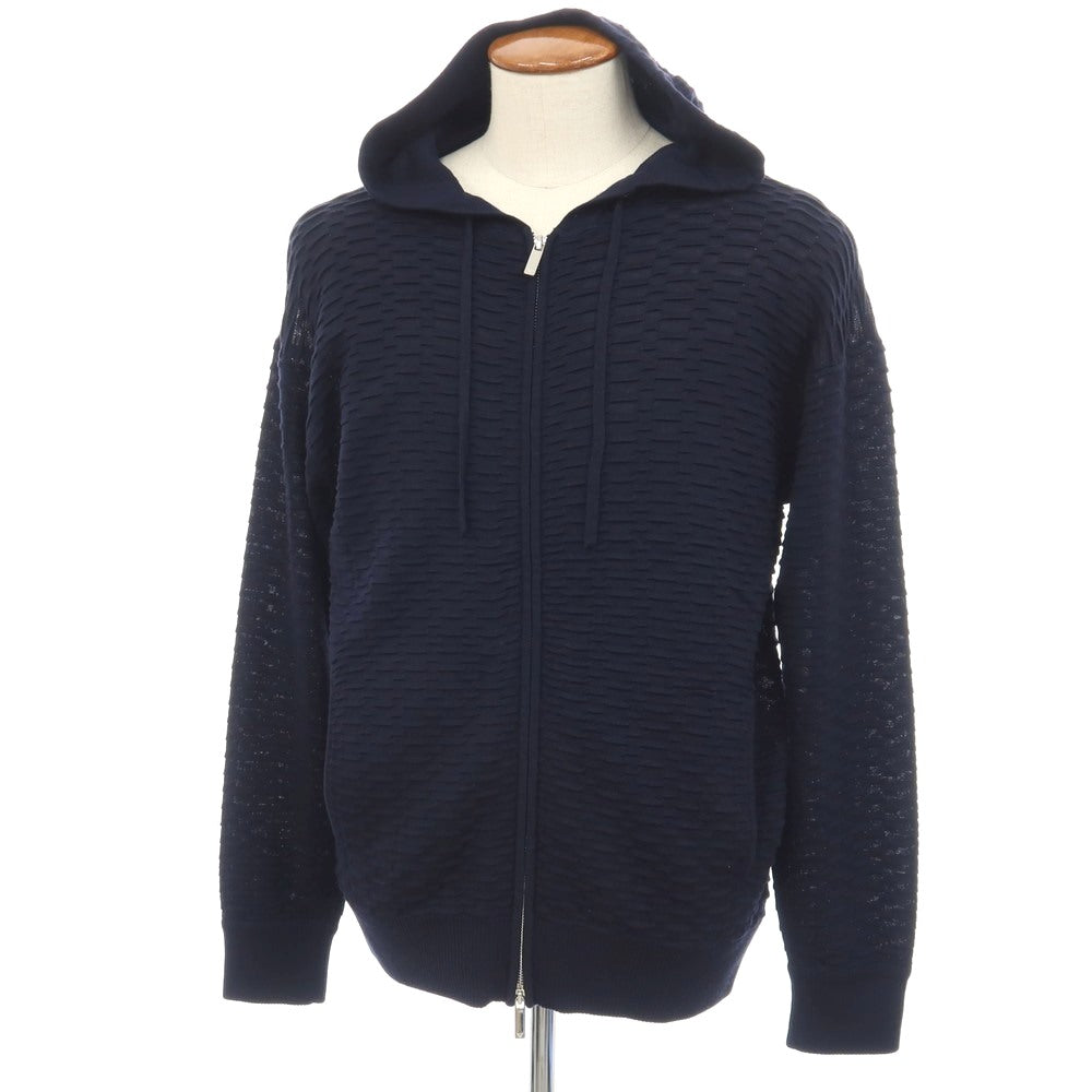 【中古】エンポリオ アルマーニ EMPORIO ARMANI アクリルモダールウール ダブルジップ ニット パーカー ネイビー【サイズM】【 状態ランクB 】【 メンズ 】