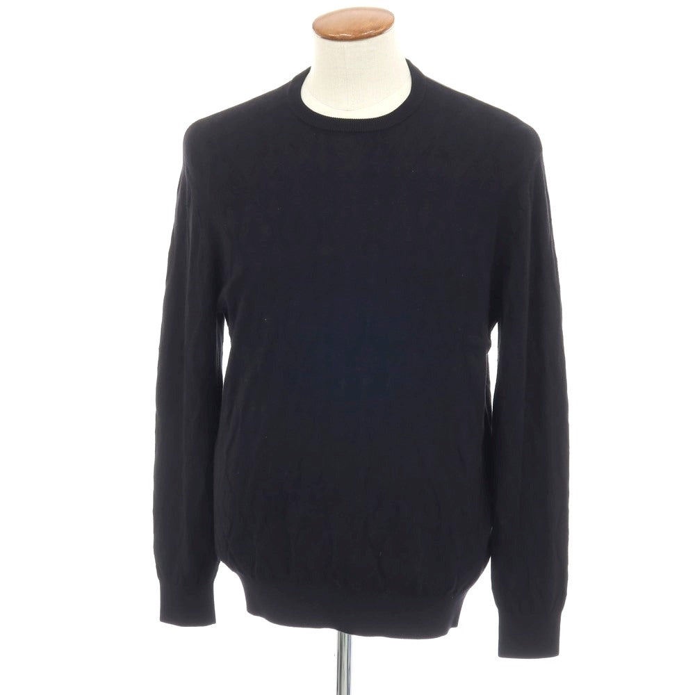 【中古】エンポリオ アルマーニ EMPORIO ARMANI レーヨンナイロン ダイヤ柄 ジャカード クルーネック プルオーバーニット ブラック【サイズM】【 状態ランクB 】【 メンズ 】