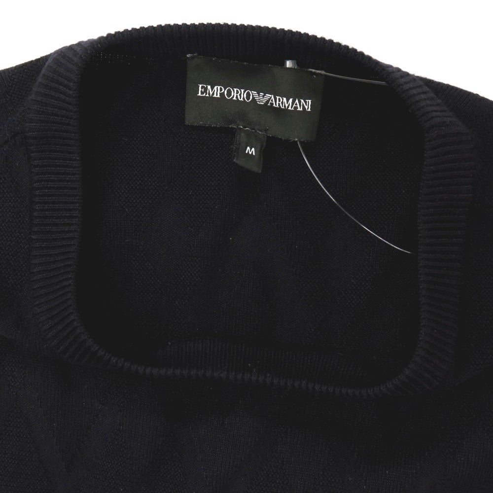 【SALE30%OFF/返品不可】【中古】エンポリオ アルマーニ EMPORIO ARMANI レーヨンナイロン ダイヤ柄 ジャカード クルーネック プルオーバーニット ブラック【 サイズM 】【 状態ランクB 】【 メンズ 】