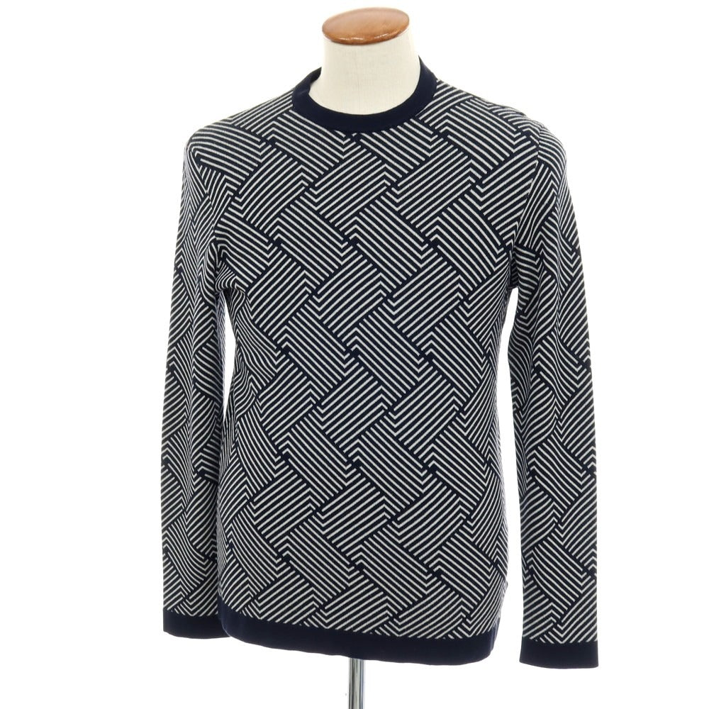 【中古】エンポリオ アルマーニ EMPORIO ARMANI レーヨンポリエステル クルーネック プルオーバーニット ネイビーxホワイト【サイズM】【 状態ランクB 】【 メンズ 】