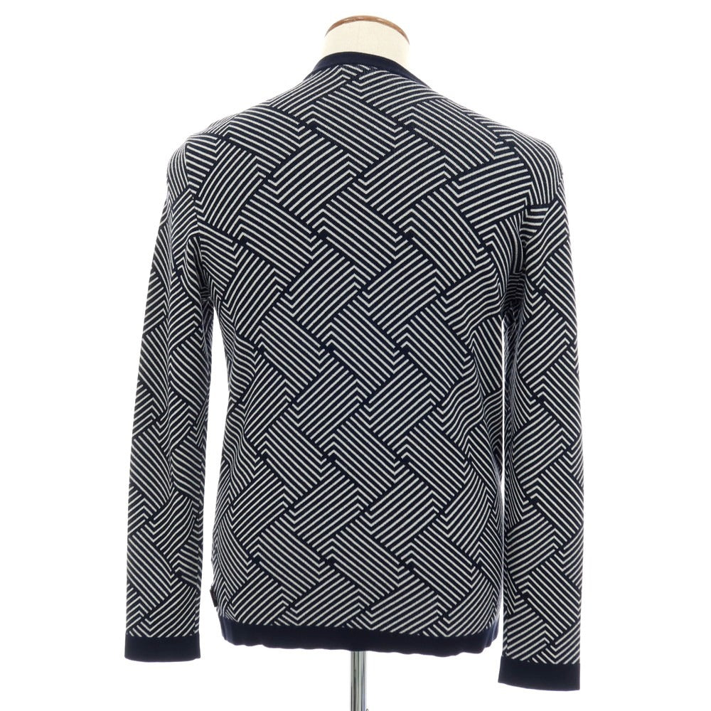 【中古】エンポリオ アルマーニ EMPORIO ARMANI レーヨンポリエステル クルーネック プルオーバーニット ネイビーxホワイト【サイズM】【 状態ランクB 】【 メンズ 】