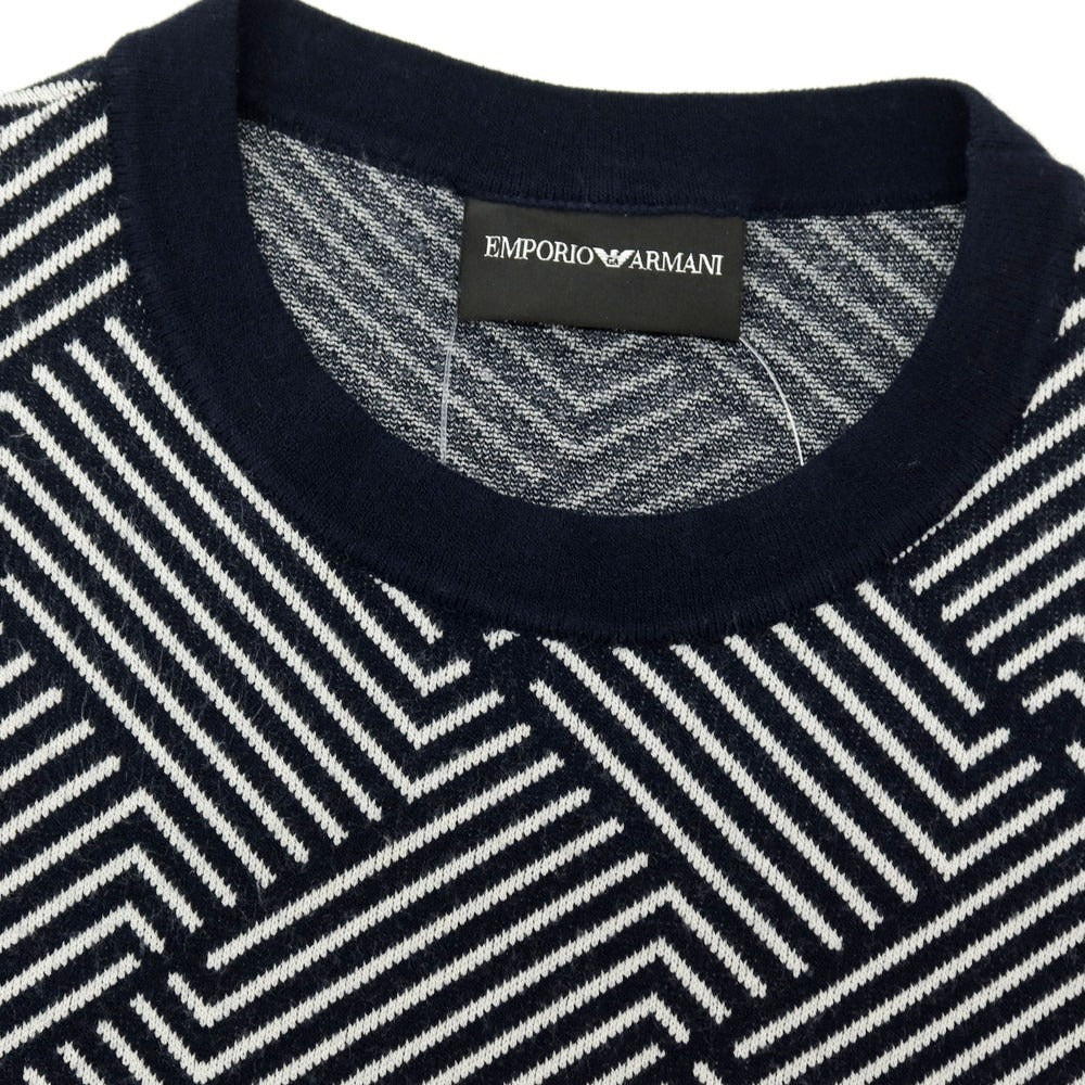 【中古】エンポリオ アルマーニ EMPORIO ARMANI レーヨンポリエステル クルーネック プルオーバーニット ネイビーxホワイト【サイズM】【 状態ランクB 】【 メンズ 】