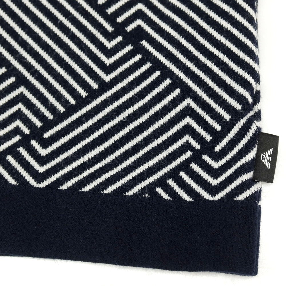 【中古】エンポリオ アルマーニ EMPORIO ARMANI レーヨンポリエステル クルーネック プルオーバーニット ネイビーxホワイト【サイズM】【 状態ランクB 】【 メンズ 】