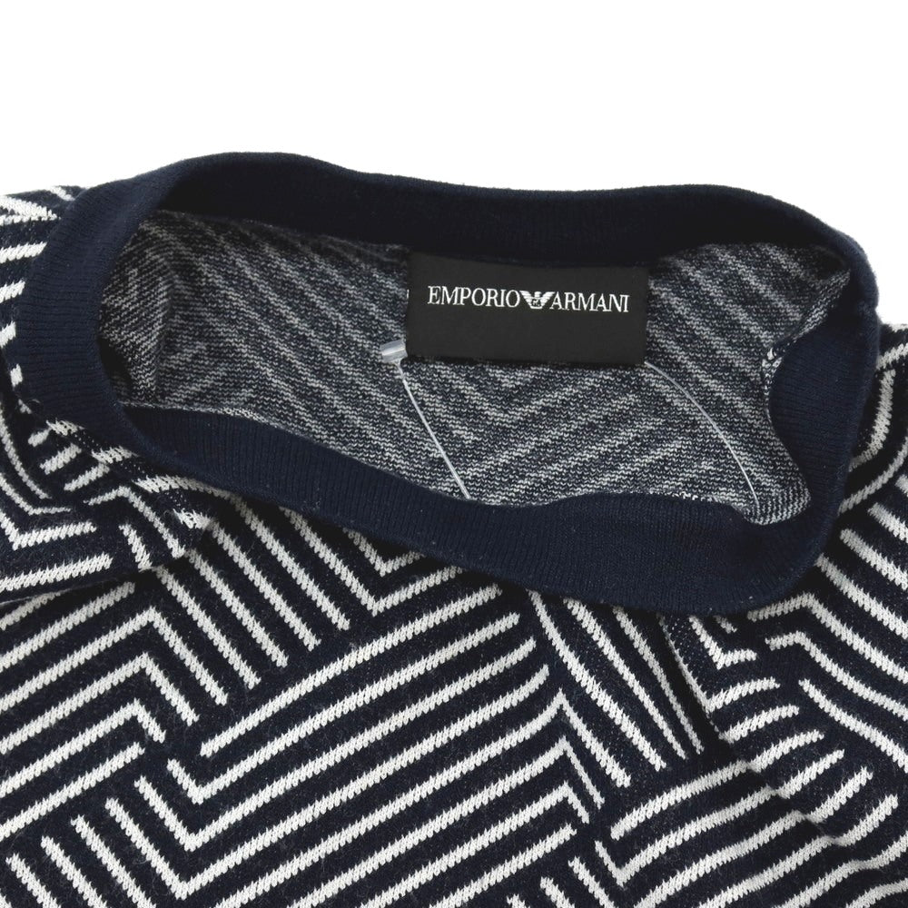 【中古】エンポリオ アルマーニ EMPORIO ARMANI レーヨンポリエステル クルーネック プルオーバーニット ネイビーxホワイト【サイズM】【 状態ランクB 】【 メンズ 】