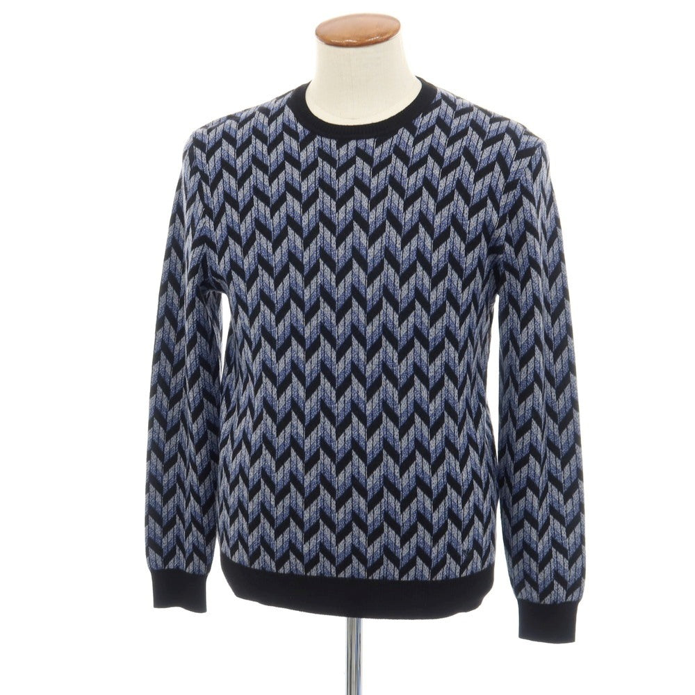 【中古】エンポリオ アルマーニ EMPORIO ARMANI ウール クルーネック プルオーバーニット ブルー系xグレー【サイズM】【 状態ランクB 】【 メンズ 】
