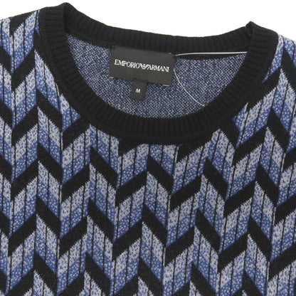 【中古】エンポリオ アルマーニ EMPORIO ARMANI ウール クルーネック プルオーバーニット ブルー系xグレー【サイズM】【 状態ランクB 】【 メンズ 】