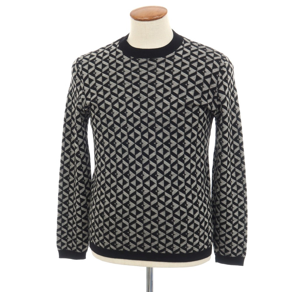 【中古】エンポリオ アルマーニ EMPORIO ARMANI ウール クルーネック プルオーバーニット ブラックxホワイト【サイズM】【 状態ランクB 】【 メンズ 】