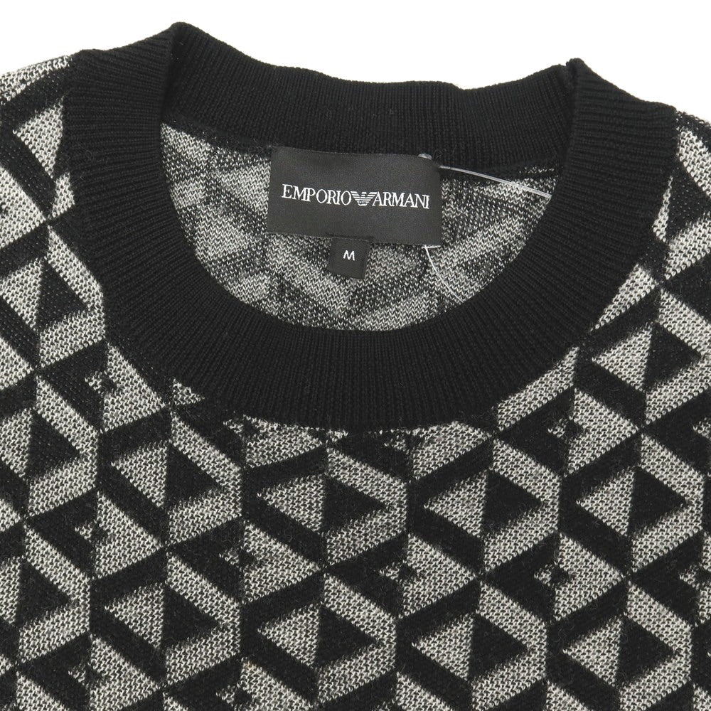 【中古】エンポリオ アルマーニ EMPORIO ARMANI ウール クルーネック プルオーバーニット ブラックxホワイト【サイズM】【 状態ランクB 】【 メンズ 】