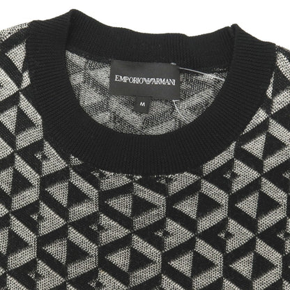 【中古】エンポリオ アルマーニ EMPORIO ARMANI ウール クルーネック プルオーバーニット ブラックxホワイト【サイズM】【 状態ランクB 】【 メンズ 】