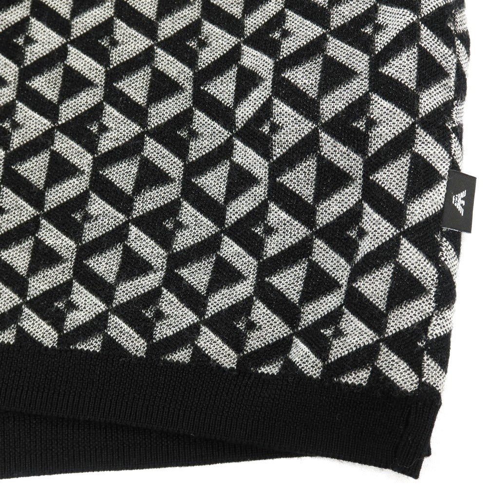 【中古】エンポリオ アルマーニ EMPORIO ARMANI ウール クルーネック プルオーバーニット ブラックxホワイト【サイズM】【 状態ランクB 】【 メンズ 】