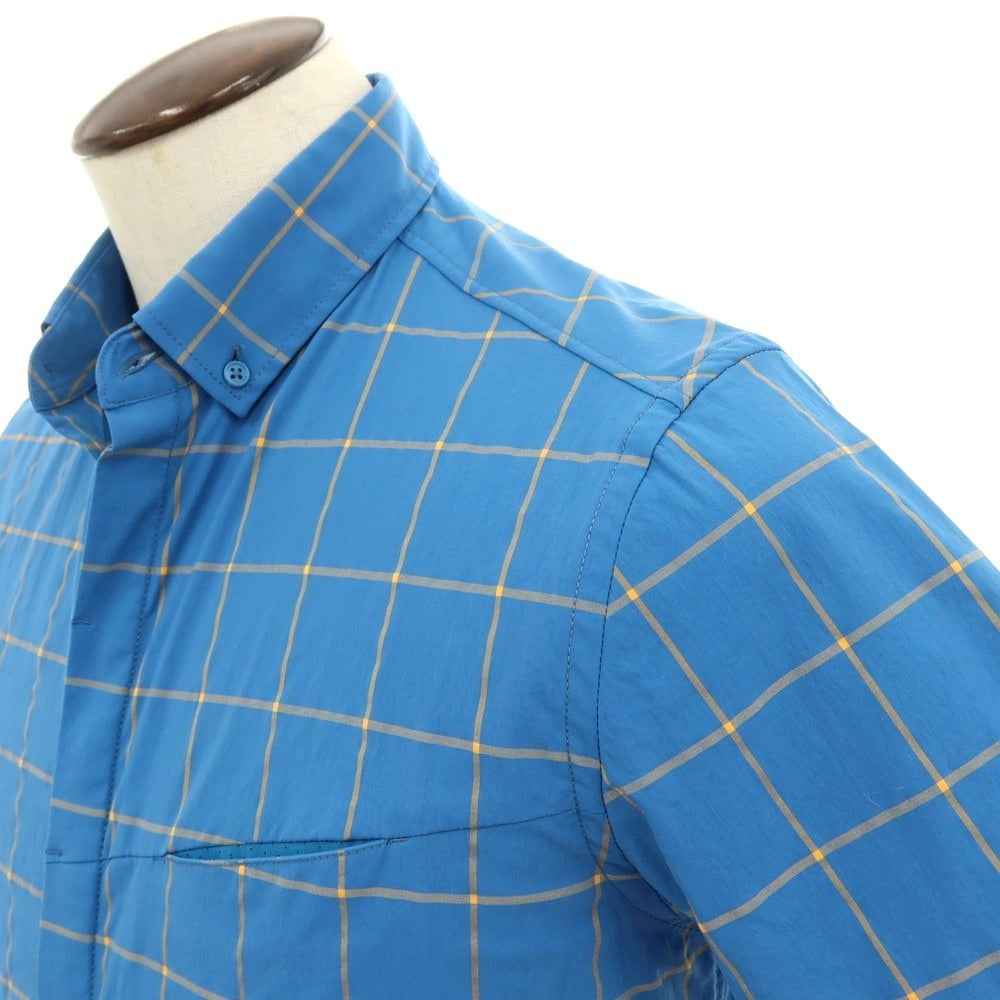 【中古】マムート Mammut ストレッチ ナイロンポリエステルウィンドウペーンチェック ボタンダウン 半袖シャツ ブルーxオレンジ【サイズASIA L】【 状態ランクB 】【 メンズ 】