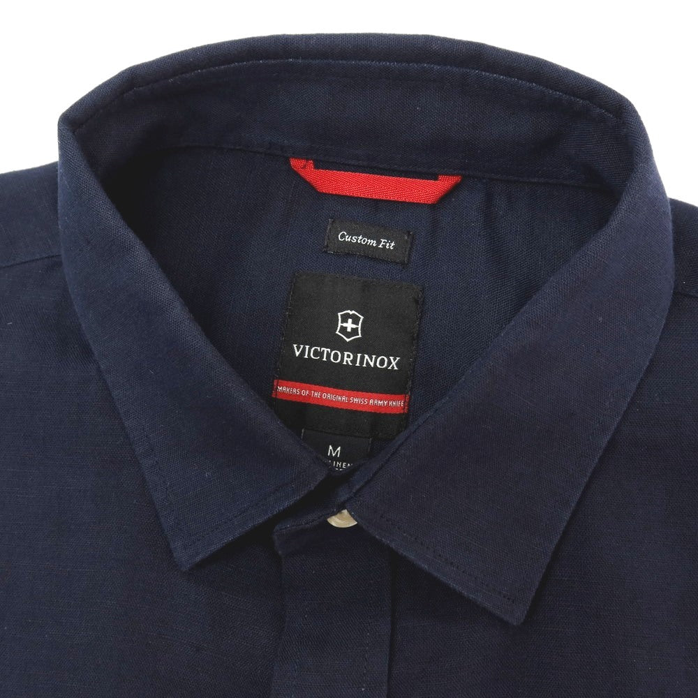 【中古】ビクトリノックス Victorinox リネンコットン レギュラーカラー カジュアルシャツ ネイビー【サイズＭ】【 状態ランクB 】【 メンズ 】