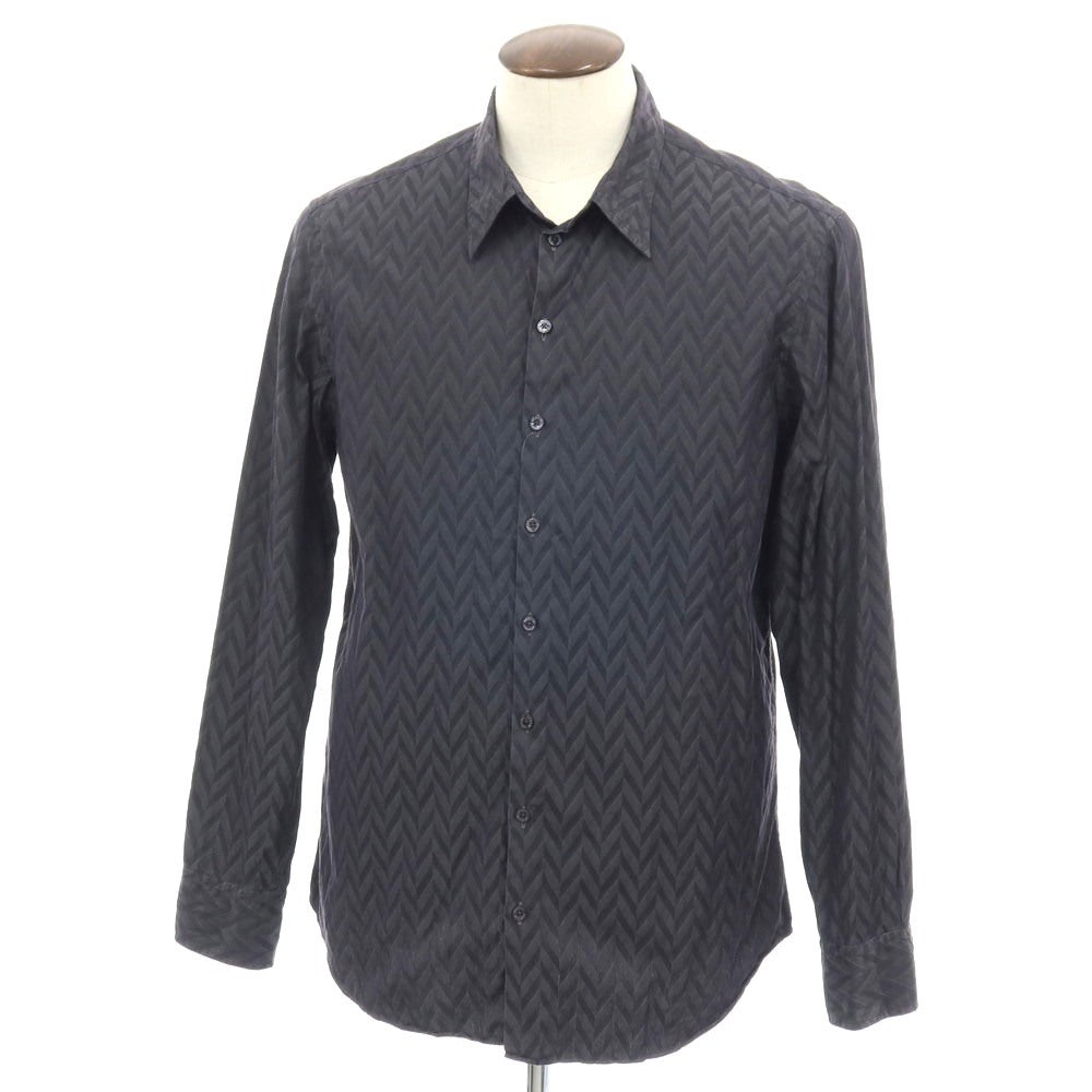 【中古】アルマーニ コレッツォーニ ARMANI COLLEZIONI コットン ヘリンボーン ジャカード レギュラーカラー カジュアルシャツ ダークグレーxブラック【サイズXL】【 状態ランクC 】【 メンズ 】